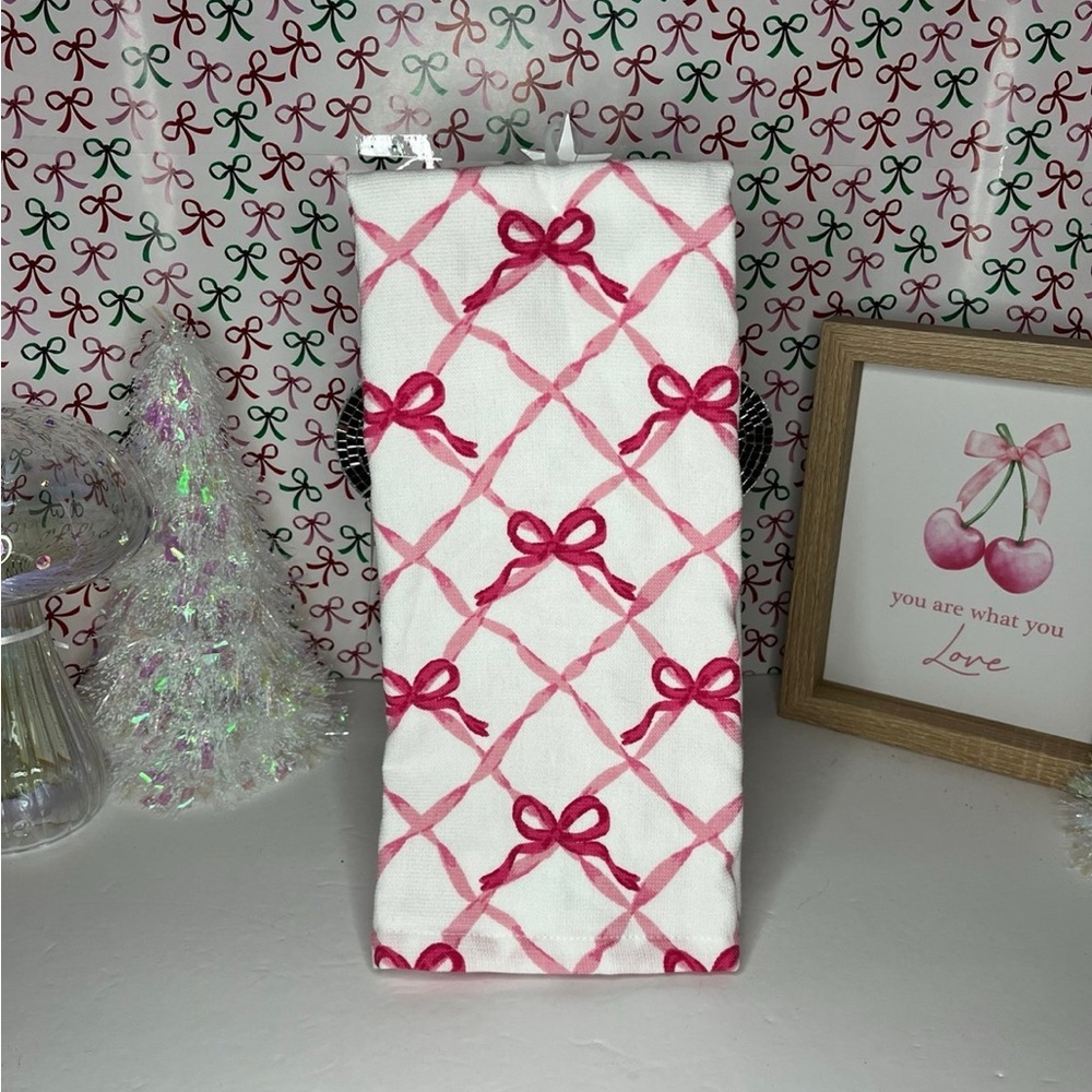 Shabby Chic Pink Bow Kitchen Towels, set of 3